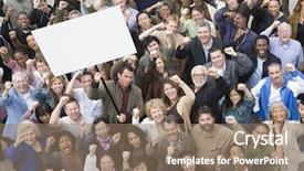  Presentation with rally - Presentation consisting of man raising billboard in rally background and a coral colored foreground
