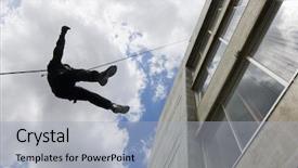  Presentation with military - Beautiful PPT theme featuring rapel - military man rappelling down backdrop and a light gray colored foreground
