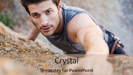  Presentation with rock climber reaching summit - Slide deck with man reaching for a grip background and a coral colored foreground
