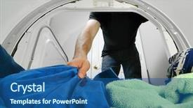  Presentation with push vs pull - Audience pleasing slide deck consisting of man reaching into a dryer backdrop and a ocean colored foreground