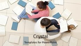  Presentation with man vs woman - Presentation design featuring man reading a book top background and a lemonade colored foreground