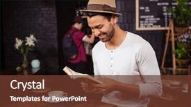  Presentation with coffee book - Beautiful PPT layouts featuring man reading a book backdrop and a tawny brown colored foreground