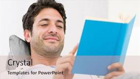  Presentation with novel - Slides with man reading a novel book background and a coral colored foreground