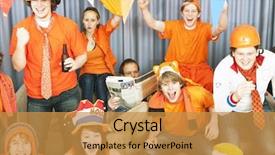  Presentation with soccer fans - Audience pleasing PPT layouts consisting of man-reading-a-paper backdrop and a gold colored foreground