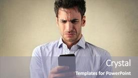  Presentation with text message - Slide deck with man reading a text message background and a gray colored foreground