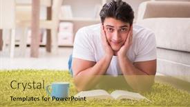  Presentation with book - Colorful presentation theme enhanced with man-reading-book-at-home backdrop and a yellow colored foreground