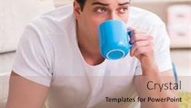  Presentation with reading - Beautiful slide set featuring man-reading-book-at-home backdrop and a coral colored foreground