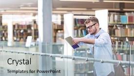  Presentation with child girl reading a book - PPT layouts featuring man reading book at railing background and a  colored foreground