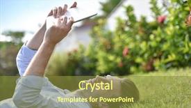  Presentation with digital book - Cool new slide deck with man reading book on digital tablet laid in grass backdrop and a tawny brown colored foreground