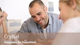  Presentation with business partner - Colorful PPT layouts enhanced with man-reading-contract-commented backdrop and a coral colored foreground