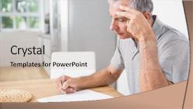  Presentation with home documents - Presentation design consisting of man-reading-documents-at-home background and a soft green colored foreground