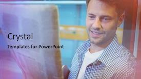  Presentation with newspaper headlines close up - PPT layouts featuring man reading newspaper in train background and a light blue colored foreground