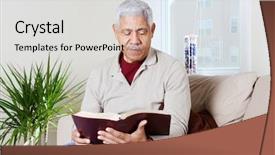  Presentation with reading bible - Theme consisting of man reading the bible background and a light gray colored foreground