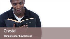  Presentation with reading bible - PPT theme featuring man reading the holy bible background and a gray colored foreground