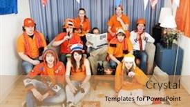  Presentation with soccer fans - Beautiful slides featuring man-reading-the-paper-sits backdrop and a coral colored foreground