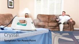  Presentation with newspaper - PPT theme consisting of man-reads-his-newspaper background and a light blue colored foreground