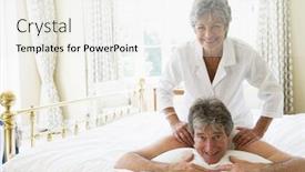  Presentation with man and woman - PPT layouts consisting of man receiving a massage from a woman background and a sky blue colored foreground