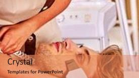  Presentation with beauty-salon - Amazing presentation having man receiving electric facial peeling backdrop and a coral colored foreground