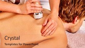  Presentation with beauty salon - Slide set with man receiving electroporation back therapy background and a coral colored foreground