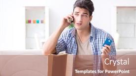  Presentation with empty - Amazing presentation design having man-receiving-empty-parcel backdrop and a coral colored foreground