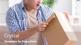  Presentation with empty - Audience pleasing PPT layouts consisting of man-receiving-empty-parcel backdrop and a coral colored foreground