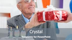  Presentation with birthday - Cool new theme with man receiving gift for birthday backdrop and a gray colored foreground