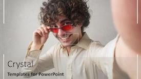  Presentation with recording - Beautiful presentation theme featuring man recording a video of himself backdrop and a light gray colored foreground