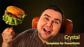  Presentation with obesity food - Beautiful PPT theme featuring man rejoices at the end backdrop and a tawny brown colored foreground