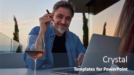  Presentation with home office - PPT layouts having man-relaxing-at-home-man background and a ocean colored foreground