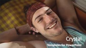  Presentation with man relaxing on massage table - Slide deck featuring man relaxing in mini van background and a  colored foreground