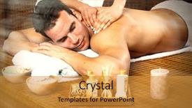  Presentation with man relaxing on massage table - PPT theme with man relaxing in spa massage background and a  colored foreground