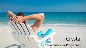  Presentation with man relaxing on massage table - Presentation design having man relaxing on deck chair background and a light gray colored foreground