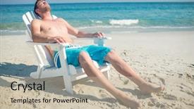  Presentation with man relaxing on massage table - Colorful slides enhanced with man relaxing on deck chair backdrop and a  colored foreground