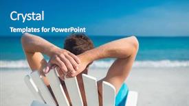  Presentation with man relaxing on massage table - Cool new PPT theme with man relaxing on deck chair backdrop and a teal colored foreground