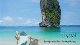  Presentation with man relaxing on massage table - Theme with man relaxing on the beach background and a teal colored foreground