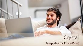  Presentation with relaxing - Colorful PPT theme enhanced with man-relaxing-on-the-couch backdrop and a lemonade colored foreground