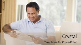  Presentation with man relaxing on massage table - PPT layouts featuring man relaxing with newspaper in living room and smiling background and a mint green colored foreground