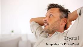  Presentation with relaxing - Colorful PPT theme enhanced with man-relaxing-with-outstretched-arms backdrop and a soft green colored foreground