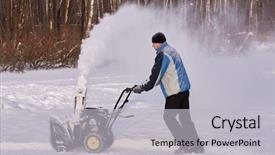  Presentation with snow day - Presentation theme consisting of man removes snow with gas background and a light gray colored foreground