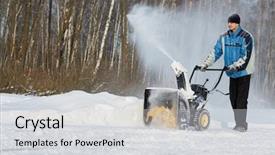  Presentation with oil and gas - Presentation with man removes snow with gas background and a light gray colored foreground