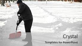  Presentation with snow shovel - PPT layouts with man removing snow with red shovel background and a light gray colored foreground