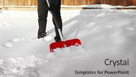  Presentation with snow shovel - PPT layouts having man removing snow with red shovel background and a light gray colored foreground