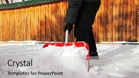  Presentation with snow shovel - Slide deck consisting of man removing snow with red shovel background and a light gray colored foreground