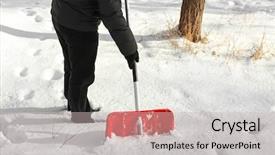  Presentation with snow shovel - Beautiful theme featuring man removing snow with red shovel backdrop and a soft green colored foreground