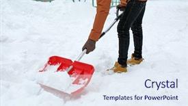  Presentation with snow shovel - Presentation theme with man removing snow background and a sky blue colored foreground