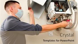  Presentation with boiler - Audience pleasing slide set consisting of man-repairing-a-boiler backdrop and a coral colored foreground