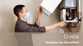  Presentation with boiler - Beautiful PPT theme featuring man-repairing-a-boiler backdrop and a coral colored foreground
