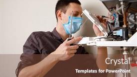  Presentation with boiler - Slide set with man-repairing-a-boiler background and a tawny brown colored foreground