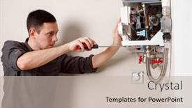  Presentation with boiler - Beautiful slide set featuring man-repairing-a-boiler backdrop and a soft green colored foreground