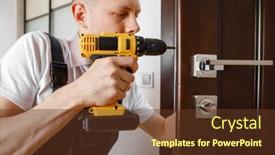  Presentation with handyman - Audience pleasing presentation design consisting of man-repairing-a-doorknob-handyman backdrop and a  colored foreground